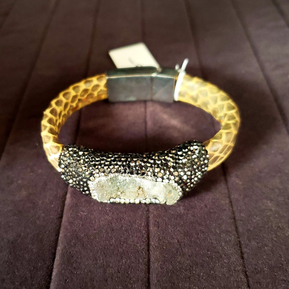Drusy CZ Pave Leather Bracelet